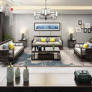 直新中式实木发轻奢IOP客官帽沙别墅样板间售楼处厅家具整全装屋