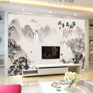 中式山水家和万事兴竹木纤维电视背景集成墙板卧室护墙板酒店扣板