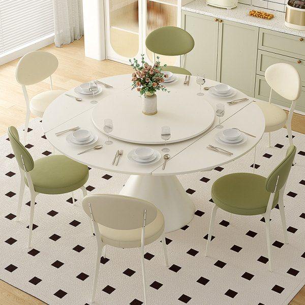 极简奶油风纯白色哑光岩板餐桌旋转伸缩家用餐桌椅组合方变圆两用,住宅家具,岩板餐桌,淘宝优惠券,粉丝福利购,淘宝优惠卷