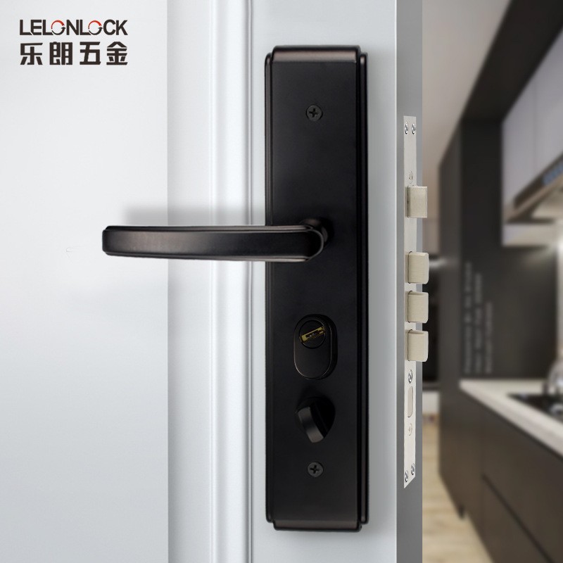 黑色防盗门锁超C级锁芯对开门入户门套锁 批发家用防盗面板大门锁