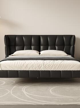 网卧红意式极浮简主黑色户床肌肉床小型RJI现代简约双人悬皮床