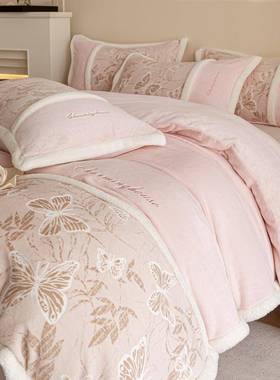 2025新款雕绒拼件接刺绣四套OOR轻奢秋花冬加厚保暖单床被套床上