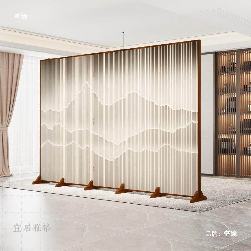隔墙简易装轻奢隔断屏风穿衣酒屏风客厅店自简约80213透光实木断