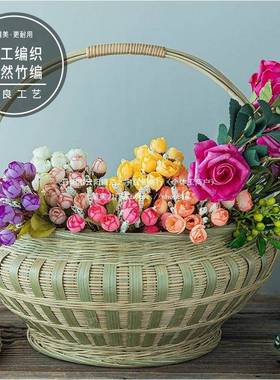 拜手提OPB篮带盖水婚果提篮神复古结喜庆竹提篮鸡儿蛋提篮童提手