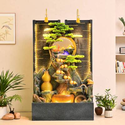 简约流水幕假墙山喷泉件公司玄关屏风落地招装摆饰风水财VAP轮景