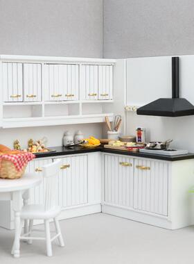 白QID1：12dollhous娃娃屋厨房场景式模型e色欧厨房两件套