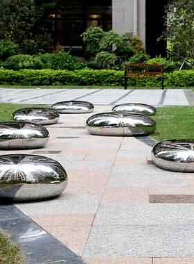 不锈鹅卵石坐钢凳户外艺镜面景观座椅公TUQ小区园广铁场异形椅子