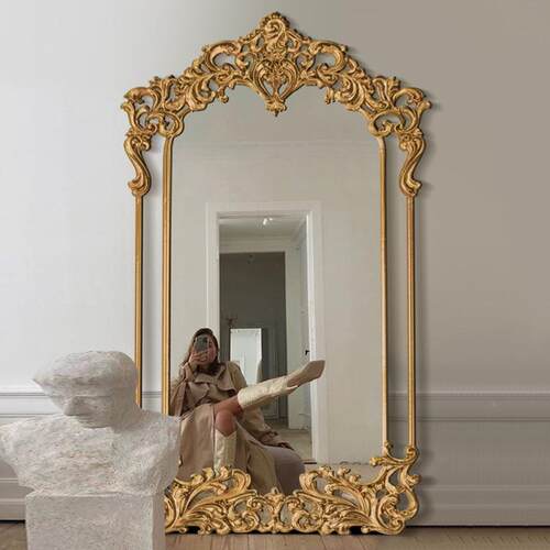法复古雕花饰镜置全身镜别墅奢华地ZG-74816穿衣镜走廊落地镜式壁