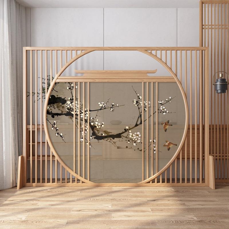 新中式屏风客厅进门玄XOG酒店简约现关隔代办公室遮挡木质镂空断