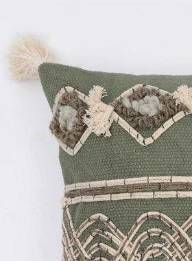 图涂|谷印度手工编TT-158织抱枕客厅绿色棉麻流苏绿靠进枕口民宿