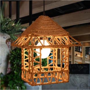 麻鸟巢吊灯手书房茶楼灯具绳编制田园儿童YE471小屋子道厅过吊工