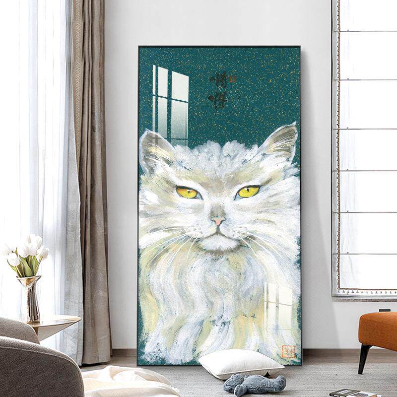 盈浩日式简走约AUR风宠物装饰画猫咪玄关廊装画猫厅的客竖版饰画