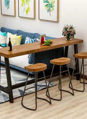 美式实桌木vv25535铁艺餐厅酒吧高脚台吧台桌简约原餐木休台闲靠