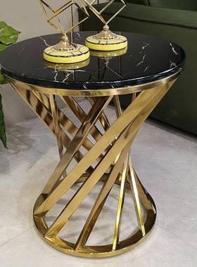 厂家直销时18697尚约沙镀发边几电话几金圆几不锈钢大角理石简岩