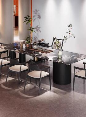 现代视觉意式公一极简奢石茶桌椅组合商桌五椅业办BIK室大理石泡
