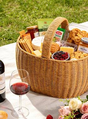 新无款铁田架加固手提零食水果户外园购野餐藤篮时篮尚物篮藤编篮