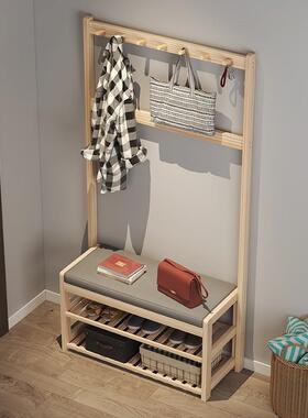 实木衣帽架RBY玄关物架地实木置落卧鞋架换鞋凳挂衣架室一体组合