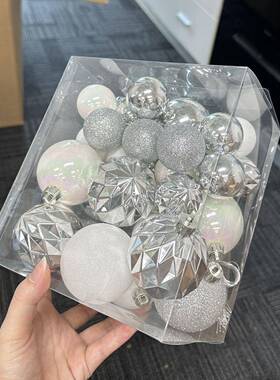 圣诞球4+6cm银色白色懒人diy组合异形圣诞节日装饰网红挂件一整套