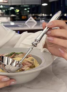 柱勺316231饭不锈钢子复古罗马餐具西餐勺甜品勺茶勺汤匙餐厅吃汤