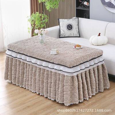 奶油风加绒加厚冬日电炉罩长暖方形取SIA面烤火桌罩暖塔芙绒料取