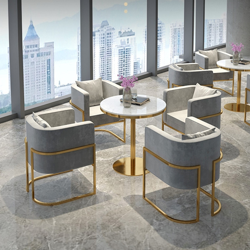 轻奢大理石小圆桌售楼处洽谈茶几沙发桌椅组合商务会客酒店接待区