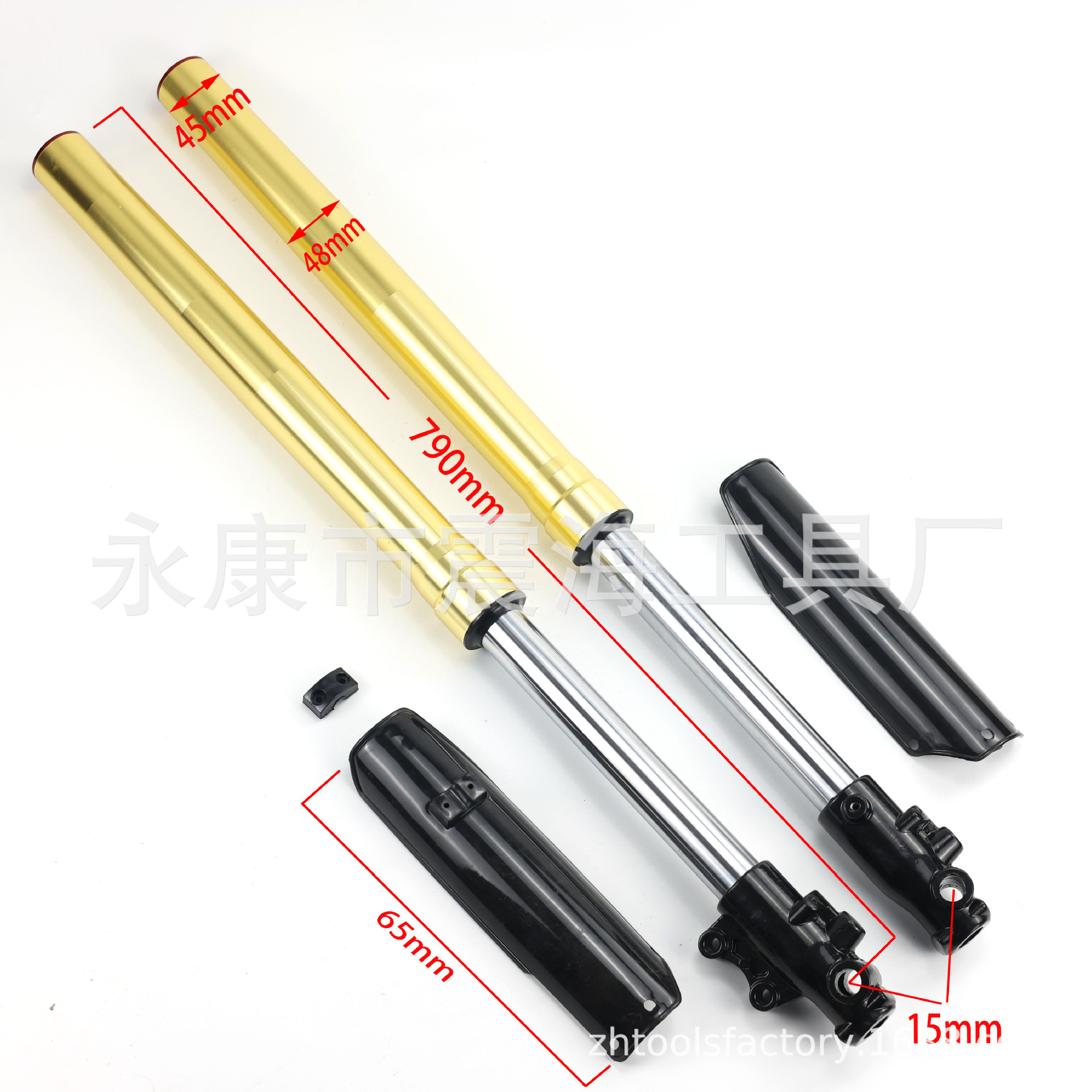 越野摩托车配件15mm孔45/48mm 中心孔790mm前倒置减震避震器金色