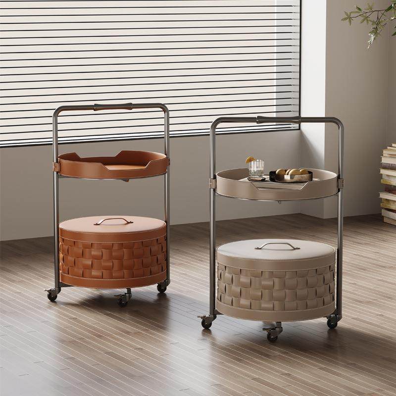 意式边几编织马鞍皮收纳小推车不锈钢创意角几可移动沙发圆形边几,机械设备,其他机械设备,淘宝优惠券,粉丝福利购,淘宝优惠卷