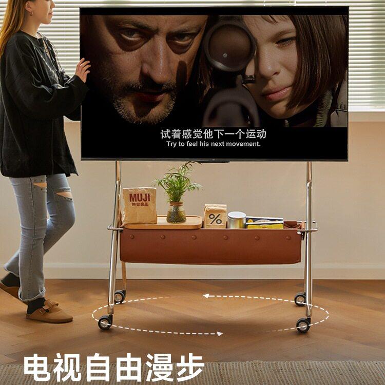 电视移动支架北欧复古637落地可机移动去客厅化属电金视架柜