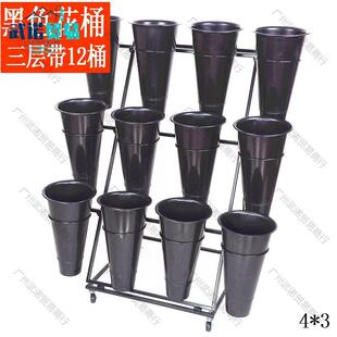 花店鲜花展示架多层阶梯花架摆花带万向轮铁艺架子养花桶塑料花筒