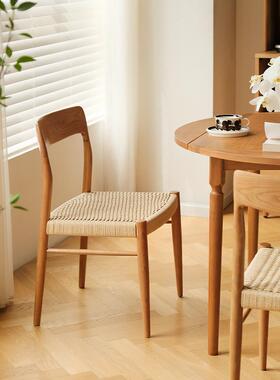 非晚椅_复古实木餐椅家用中古椅樱桃木家具靠背藤编71号椅