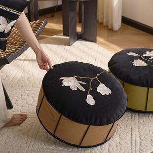中古风坐墩蒲团玉兰花刺绣懒人沙发脚垫客厅榻榻米坐垫可拆洗脚墩