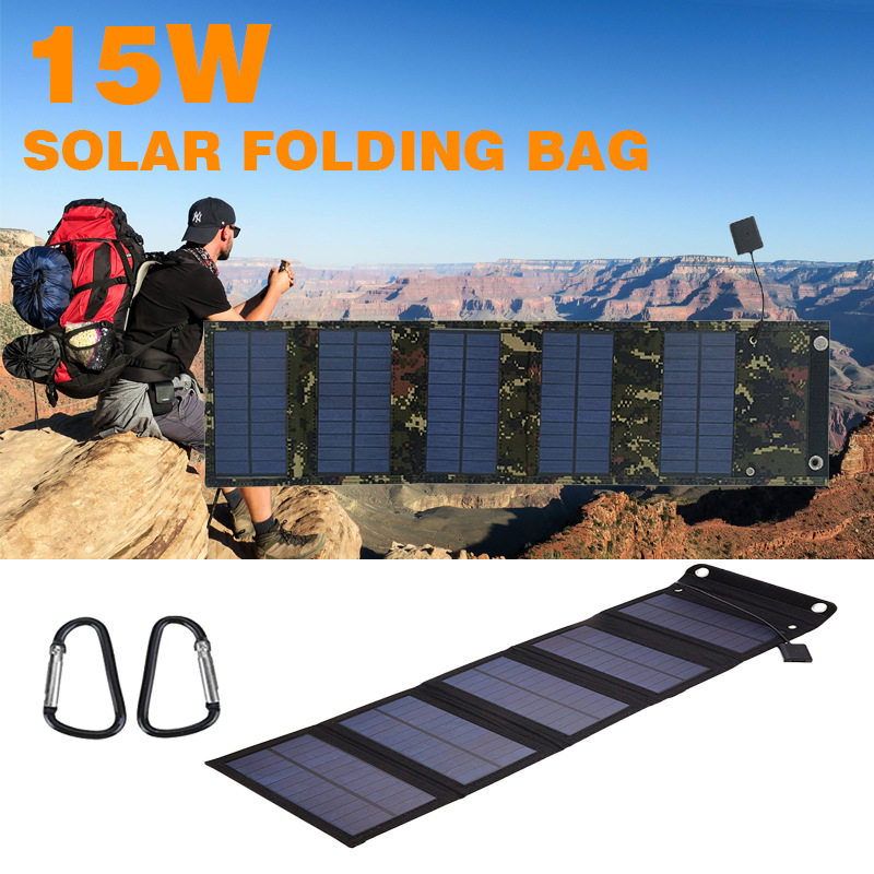 跨境电商15W5VUSB输出便携式太阳能板户外登山露营太阳能折叠包