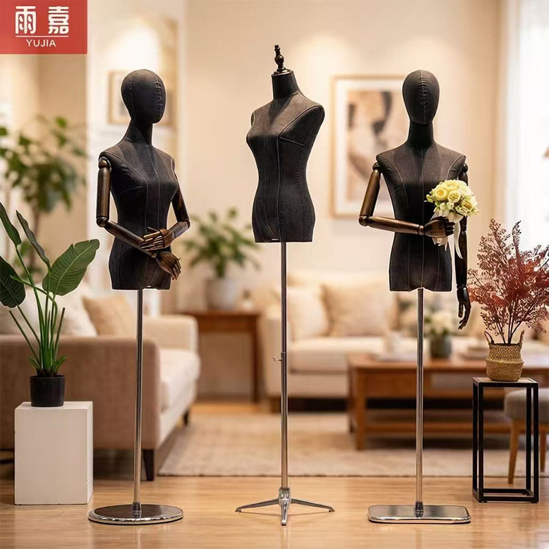 服装店高级砂洗灰布模特道具女半身服装橱窗带头模特架子展示架