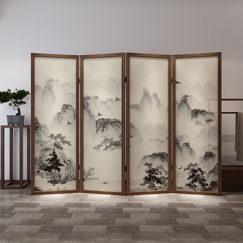 茶室屏风隔断客厅办公移动折叠装饰玄关实木酒店包厢新中式折屏