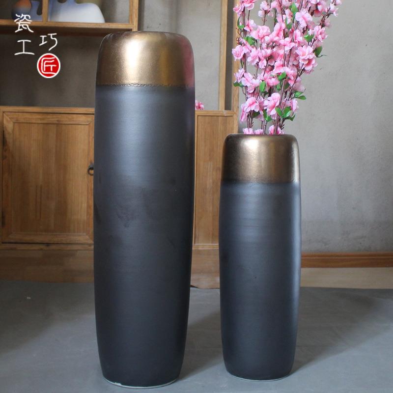 落地花瓶北欧大花瓶客厅现代简约美式干花插花高大号陶瓷装饰摆件
