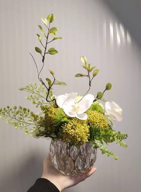 白绿色茶几商务洽谈桌花摆件小花束清新自然仿真花餐桌M313