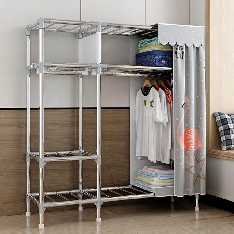 布衣柜钢架加粗简易家用卧室组装全钢架钢管加厚出租房收纳衣橱