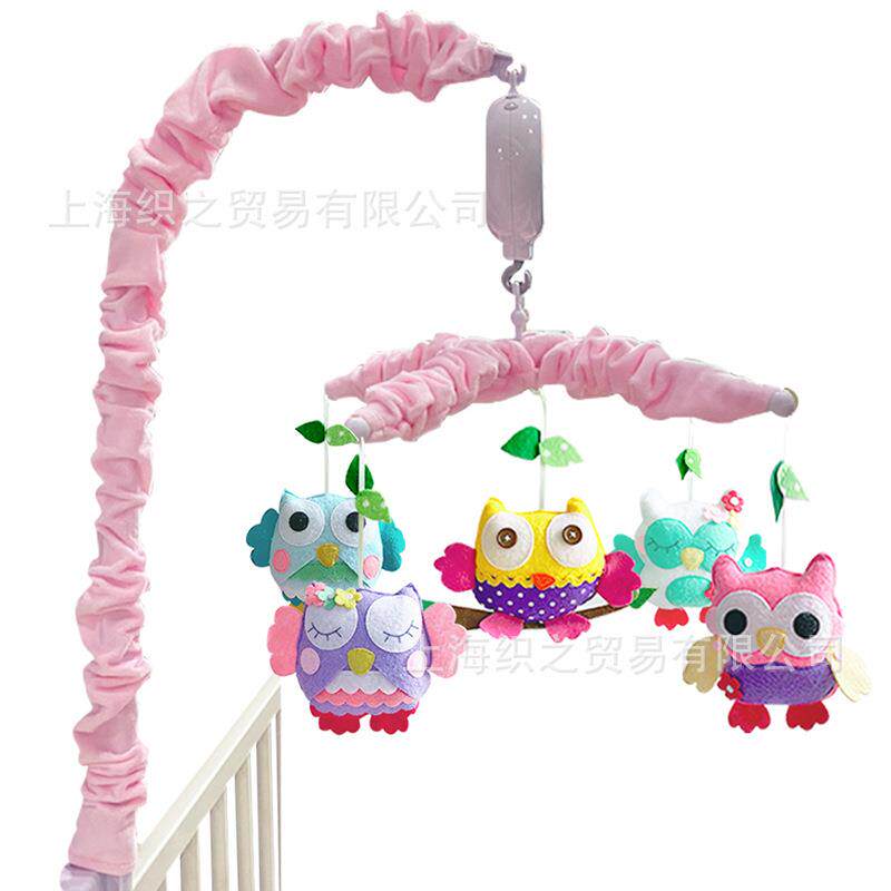 新款婴儿安抚玩具自动旋转带音乐毛毡布猫头鹰床铃宝宝摇铃套装