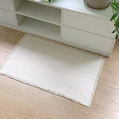 日式白色棉麻编薄织地毯款可机洗客厅卧SEO边室床毯定制lgo防o滑