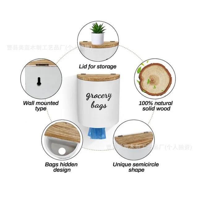 现货-木储质垃圾袋收纳盒墙上壁挂垃-圾袋存储盒式功能收多纳袋物