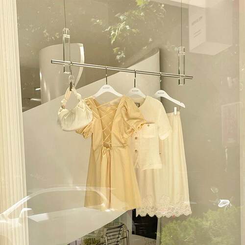服装店吊架橱窗上墙挂衣架不锈钢吊杆女装店轻奢透明亚克力展示架