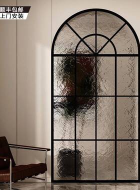 ft2024新款美式玻璃屏风隔断法式入户铁艺欧式复古拱形装饰客厅奶