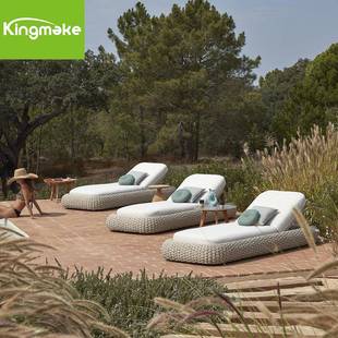 度假村户外铝制躺椅泳池侧日光浴床户外柳条海滨躺椅花园藤制