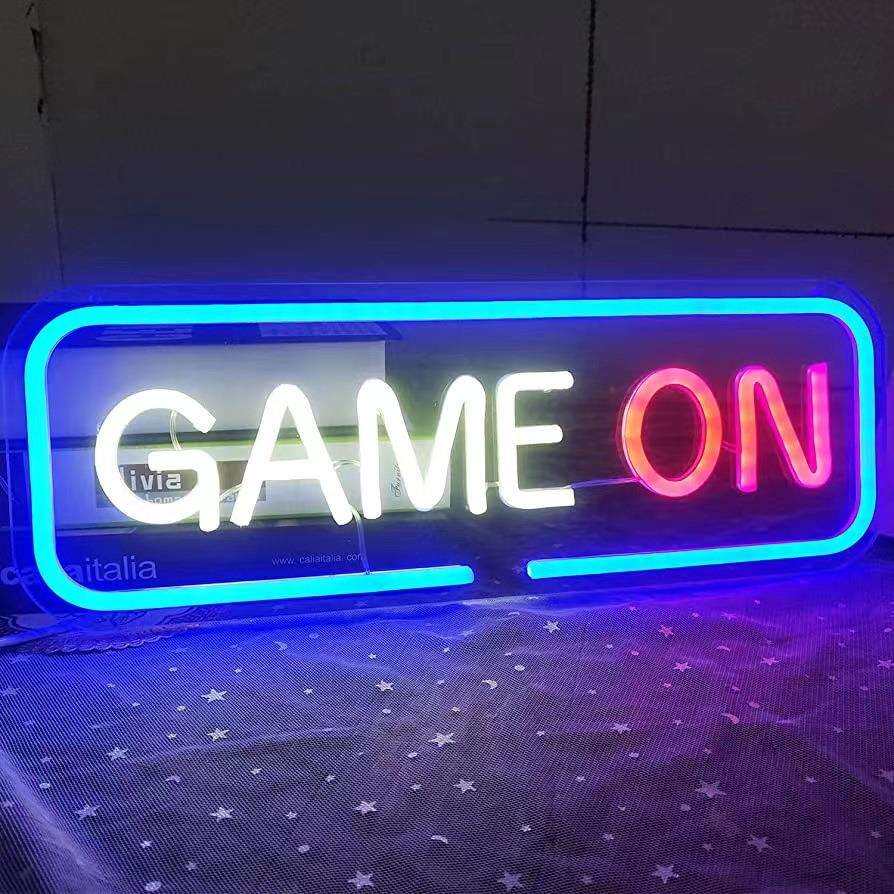 供货霓虹灯GAMEON雕刻背板霓虹灯造型游戏电竞房装饰霓虹灯