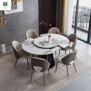 意式岩板餐桌折叠圆桌家用多功能可伸缩扩大变椭圆形带转盘吃饭桌
