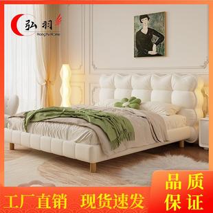 法式 奶油风泡芙床现代简约主卧白色网红女孩皮床双人实木床
