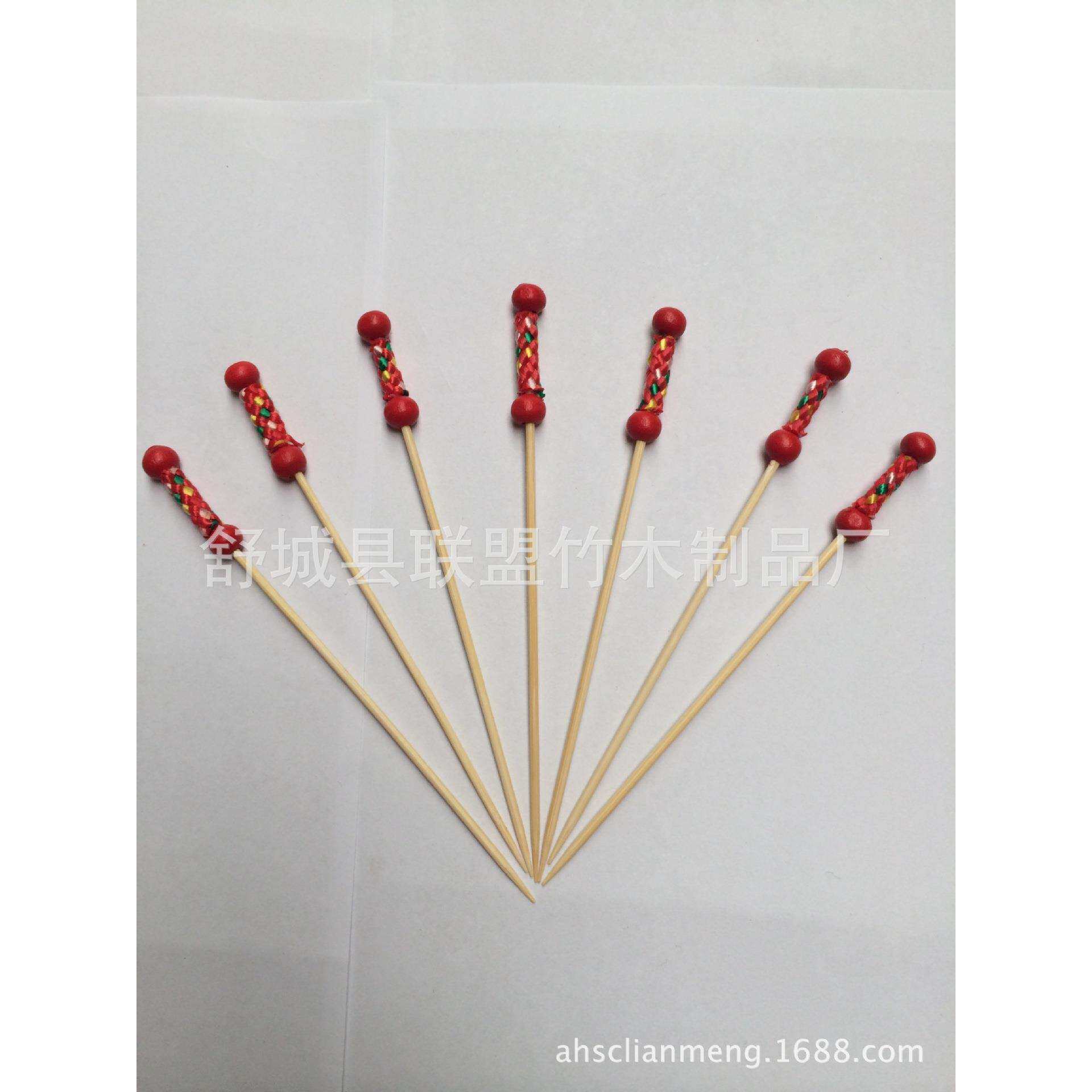 直销双珠串花结串水果签竹制工艺品