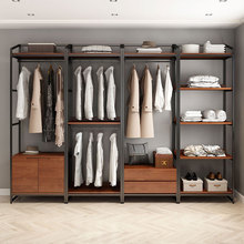 开放式无门衣柜家用卧室铁艺衣帽间架子置物架步入式实木衣橱落地