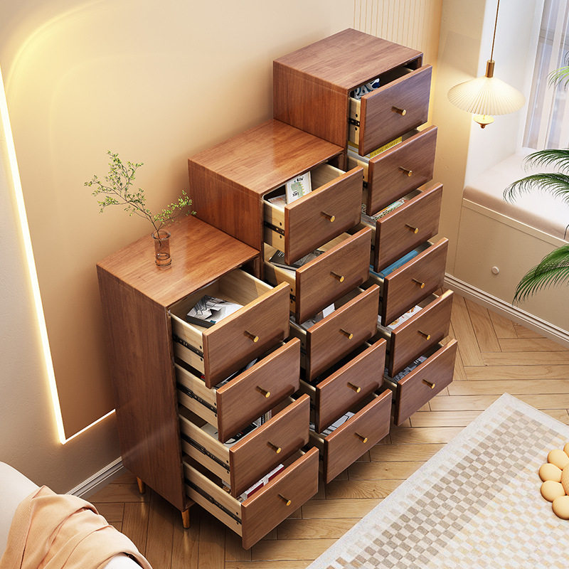 实木夹缝抽屉式收纳柜卧室五斗柜简约北欧床边储物柜超窄沙发边柜
