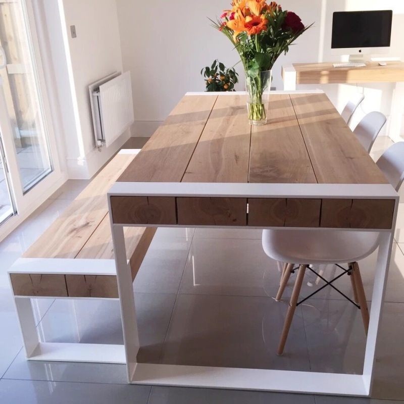 简约餐桌椅组合长方形实木饭桌白色铁艺简约现代创意办公桌子可定